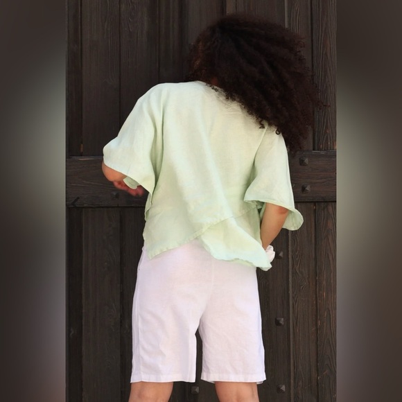 Adeptt Women's Rowan's Linen Assymetrical Blouse Tea Green XL Lagenlook Oversize - Picture 2 of 13